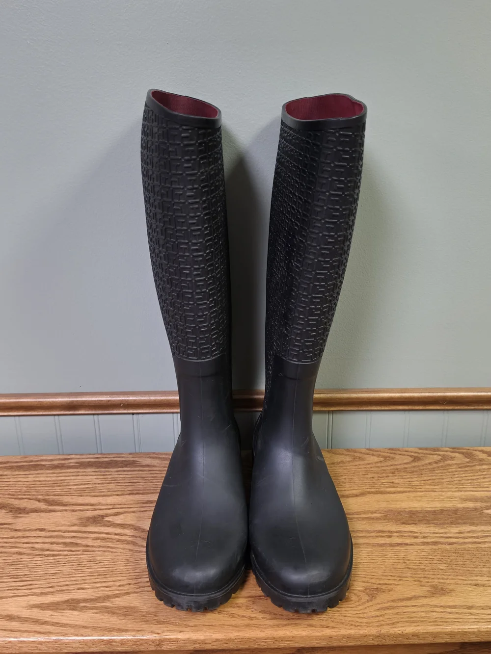 Tommy Hilfiger Black Logo Rain Boots - Women's Tall Waterproof Boots